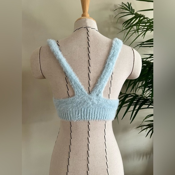 For Love & Lemons Light Blue Fuzzy Bralette | XXS | Fuzzy Top V Back NWOT - Picture 4 of 8